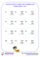 Subtraction of three  digit numbers (no regrouping) - no.2
