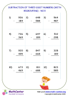 Subtraction of three-digit numbers (with regrouping) - no.5