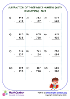 Subtraction of three-digit numbers (with regrouping ) - no.6