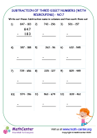 Subtraction of three-digit numbers (with regrouping ) - no.7