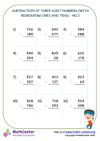 Subtraction of three-digit numbers (with regrouping ones and tens) - no.3