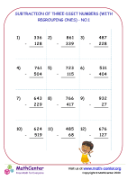 Subtraction of three-digit numbers (with regrouping ones) - no.1