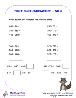 3 digit subtraction - Worksheet No.3