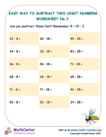Easy way to subtract two digit numbers Worksheet No.2