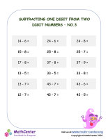 Subtracting One Digit From Two Digit Numbers - No.3