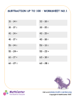 Subtraction up to 100 - Worksheet No.1