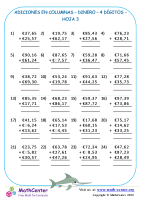 Suma en columnas - Dinero Euro 4 Dígitos - Hoja 3