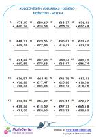 Suma en columnas - Dinero Euro 4 Dígitos - Hoja 4