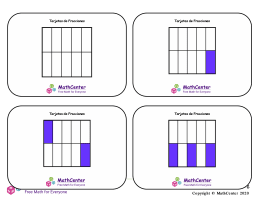 Tarjetas didácticas de fracciones - Décimos (cuadrados)