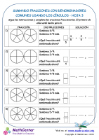 Sumar fracciones con denominadores comunes (círculos)- Hoja 3