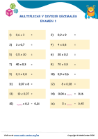 Multiplicar Y Dividir Decimales Examen 1