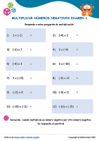 Multiplicar Números Negativos Examen 1