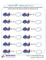 12 Tabla de multiplicar - Automóviles - Hoja 2 (X y ÷)