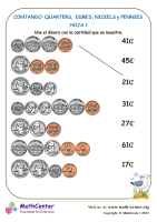 Contando Quarters, Dimes, Nickels y Pennies -Hoja 1