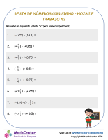 Resta de números con signo – Hoja de trabajo #2