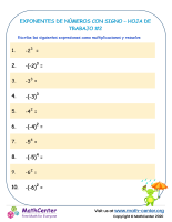 Exponentes de números con signo – Hoja de trabajo #2
