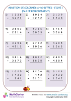 Addition de colonnes à 4 chiffres (pas de regroupement) fiche 1