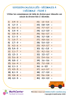 Division calculs liés décimales fiche 3