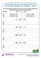 Calculs de décimales relatifs à la multiplication et à la division fiche 1