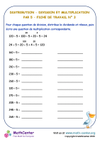 Distribution - division et multiplication par 5 - fiche de travail n° 3