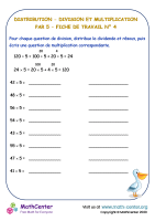 Distribution - division et multiplication par 5 - fiche de travail n° 4