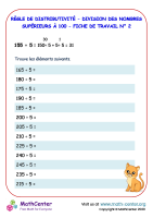 Règle de distributivité - division des nombres supérieurs à 100 - fiche de travail n° 2