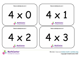 4 tables de multiplication - cartes avec réponses