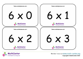 6 tables de multiplication - cartes avec réponses