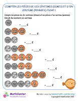 Compter les pièces de dix centimes (dimes) et d'un centime (pennies) fiche 1