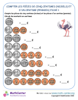 Compter les pièces de cinq centimes (nickels) et d'un centime (pennies) fiche 1