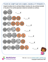 Fiche de comptage des dimes, nickels et pennies 1