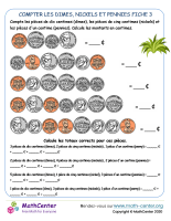 Fiche de comptage des dimes, nickels et pennies 3