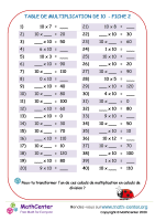 10 tables de multiplication fiche 2