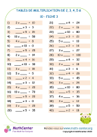 Tables de multiplication de 2, 3, 4, 5 & 10 fiche 3