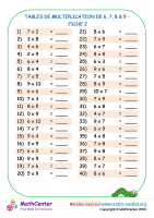 Tables de multiplication de 6, 7, 8 & 9 fiche 2