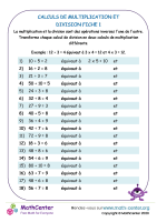 Calculs de multiplication et division fiche 1