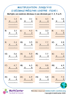 Multiplication : jusqu'à 10 (1 décimales près) par 1 digit sheet 1