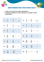 Additionner des fractions quiz 2
