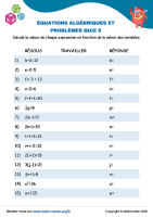 Équations algébriques et problèmes quiz 6