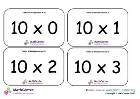 10 tables de multiplication - cartes avec réponses