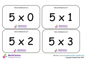 5 tables de multiplication - cartes avec réponses
