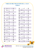 Tables de multiplication de 6, 7, 8 & 9 fiche 3