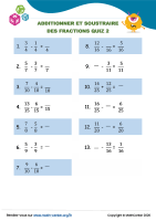 Additionner et soustraire des fractions quiz 2