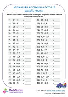 Tabela De Divisão De Fatos Relacionados Decimais Folha 1