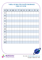 Tabela De Multiplicação Em Branco Para 12 X 12 # 3