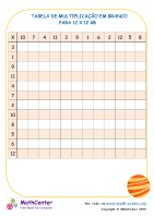 Tabela De Multiplicação Em Branco Para 12 X 12 # 6