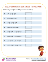 Adição De Números Com Sinais - Planilha Nº 1