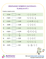 Ordenando Números Racionais - Planilha Nº 2