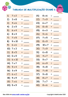 Tabuada De Multiplicação Exame 6