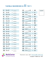 Таблица Умножения На 11 - Тест 1